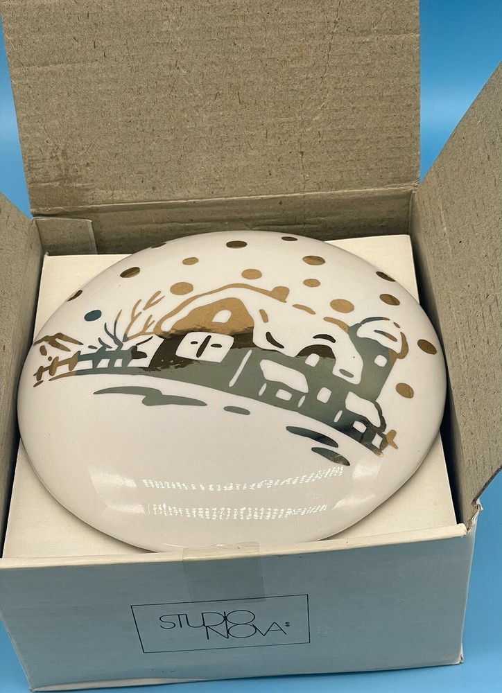 Studio Nova Golden Winter Round Ceramic Trinket Box, Boxed
