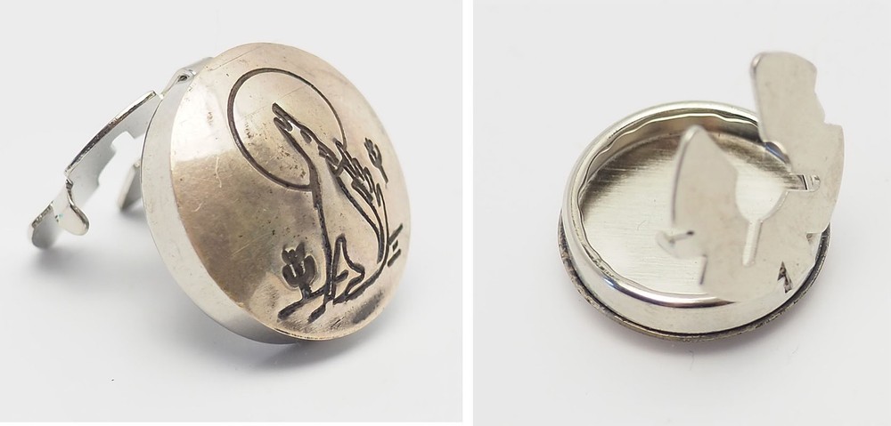 Southwestern Howling Wolf moon sterling silver 5 button covers by Silver Bear