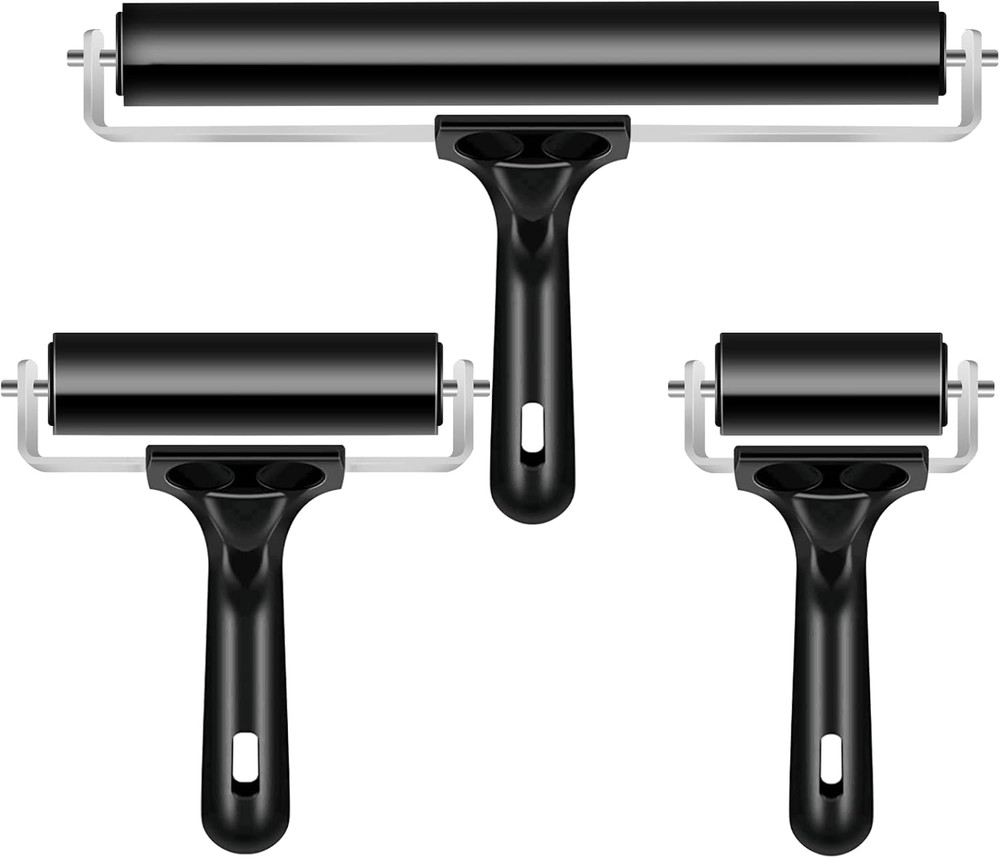 3 Pack Printmaking Brayers - Hard Rubber Rollers (2.4’’, 4’’, 7.9’’)