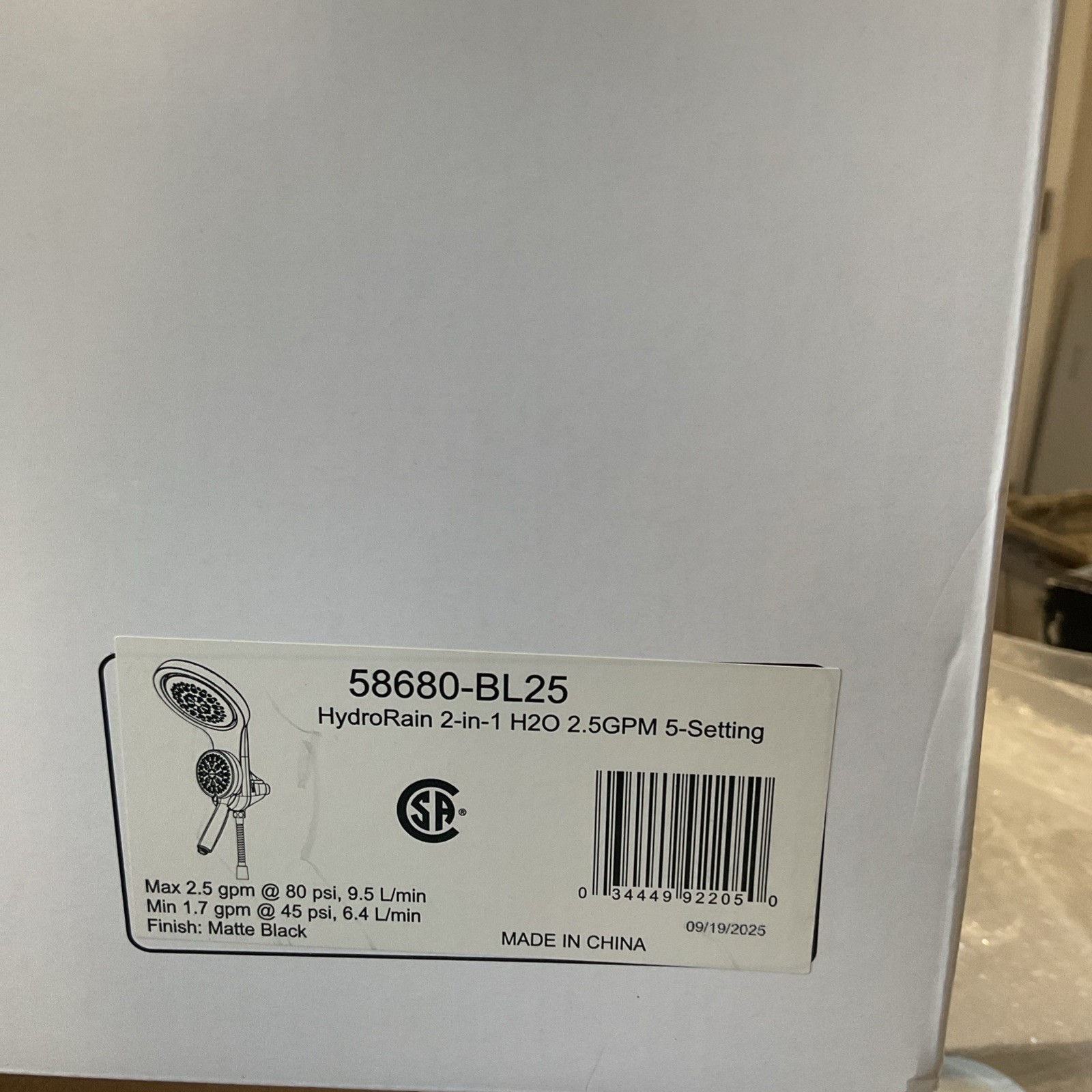 Delta HydroRain 2-in-1 Showerhead 5-Setting in H2O Matte Black 58680-BL25