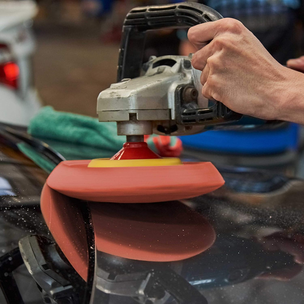 8" Red Foam Buffing Pad Extra Coarse Cutting Polish Hook and Loop Backing - Buff