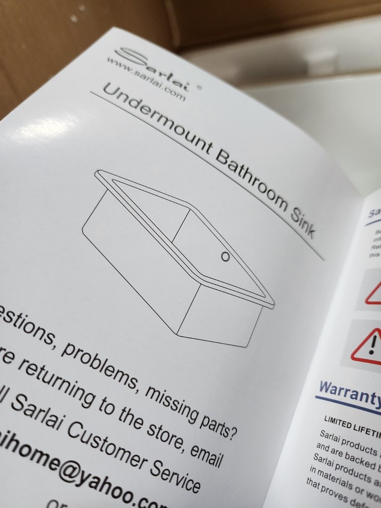 Sarlai 23" Undermount Rectangular Vessel Vanity Sink Art Basin Ceramic, White