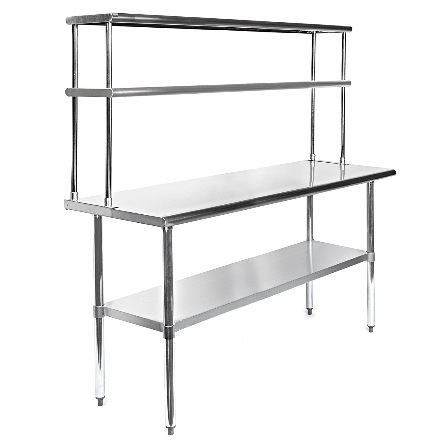 Stainless Steel Prep Table w/ Double Overshelf - Commercial Kitchen Workstation
