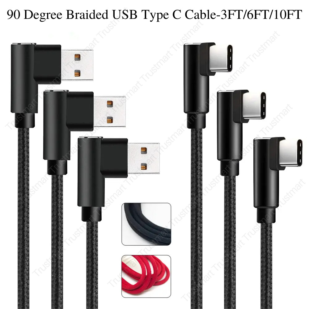 3 Pack 90° USB-C to USB-A Cable FAST Charger Type-C Cord Data Sync for Samsung