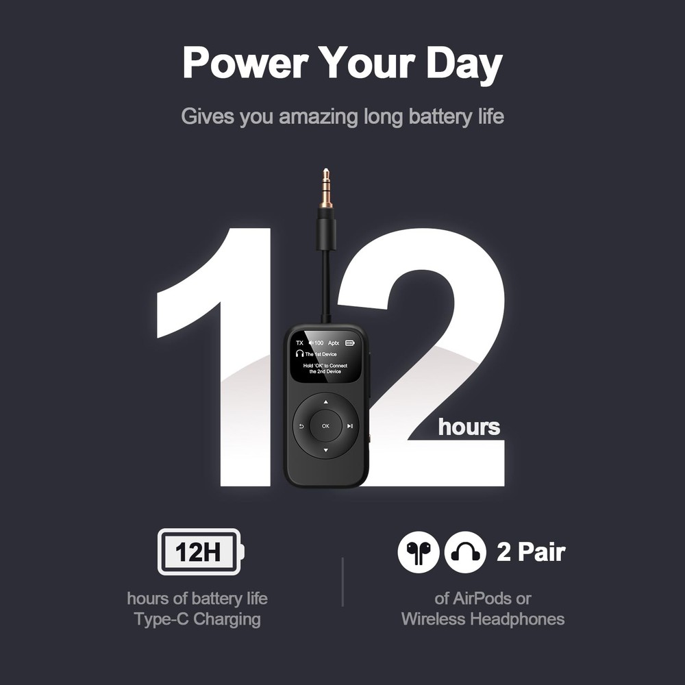 SoundSync Pro Bluetooth Transmitter & Receiver for Airplane, Easy Setup Bluet...