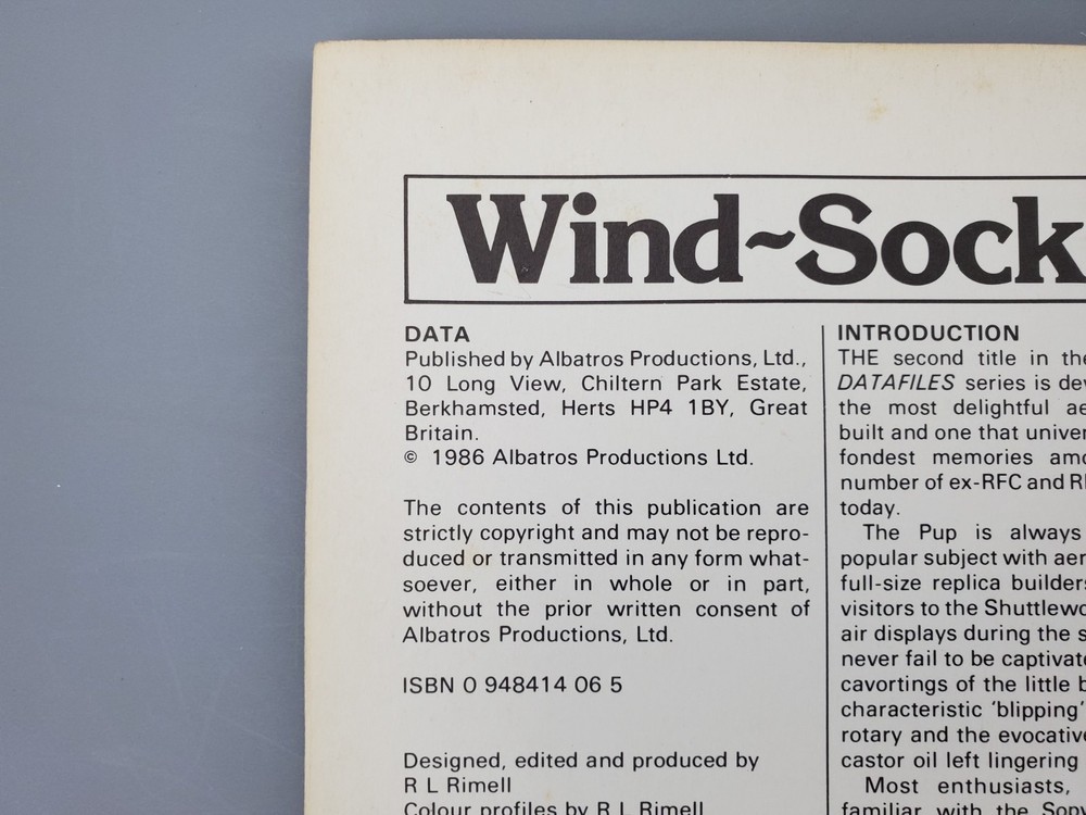 Windsock Datafiles # 2 Sopwith Pup By J. M. Bruce