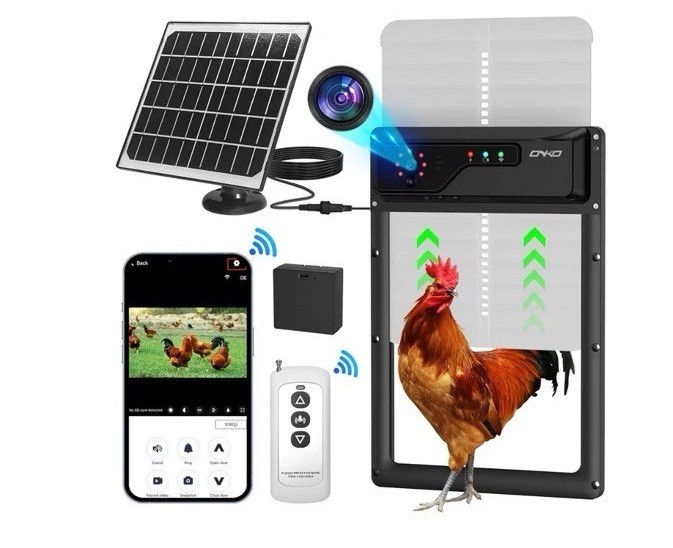 Automatic Chicken Coop Door with Camera, Battery Solar Powered, App Timer Remote