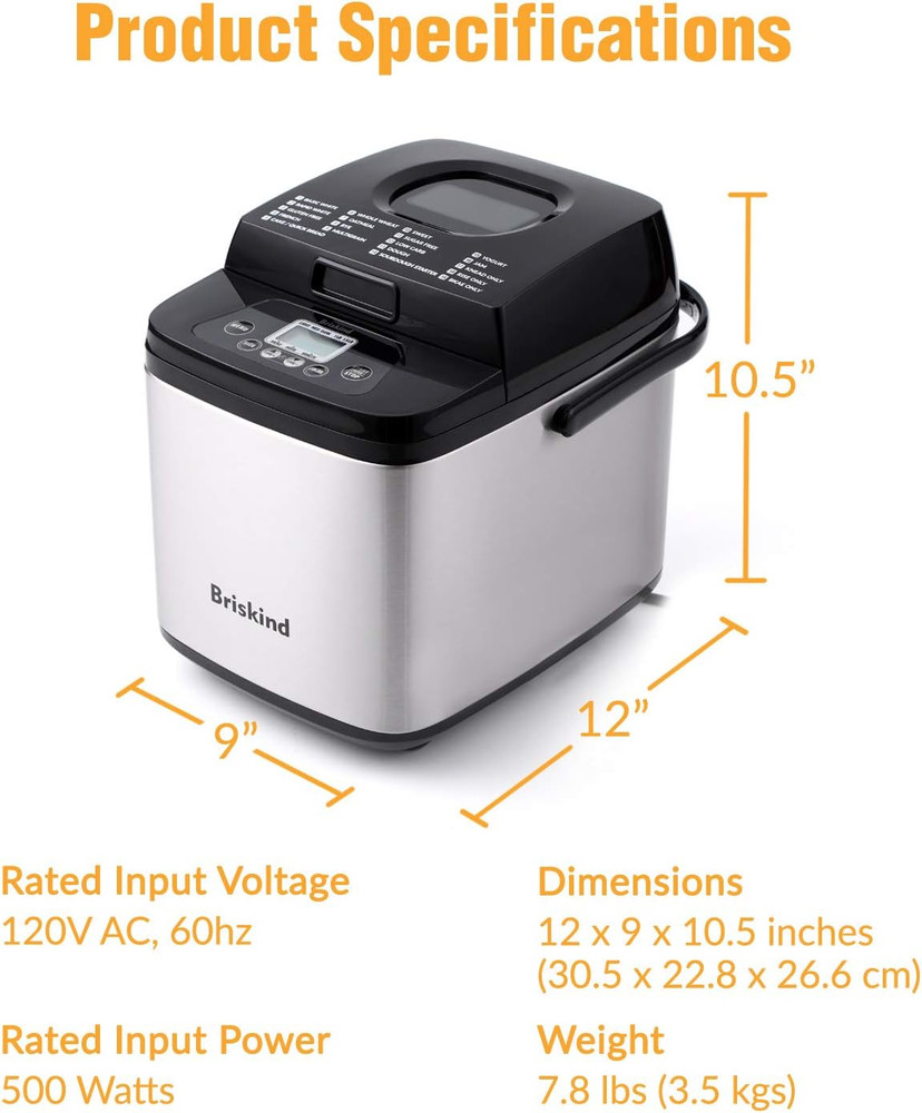19-In-1 Compact Bread Maker Machine, 1.5 Lb / 1 Lb Loaf Small Breadmaker with Ca