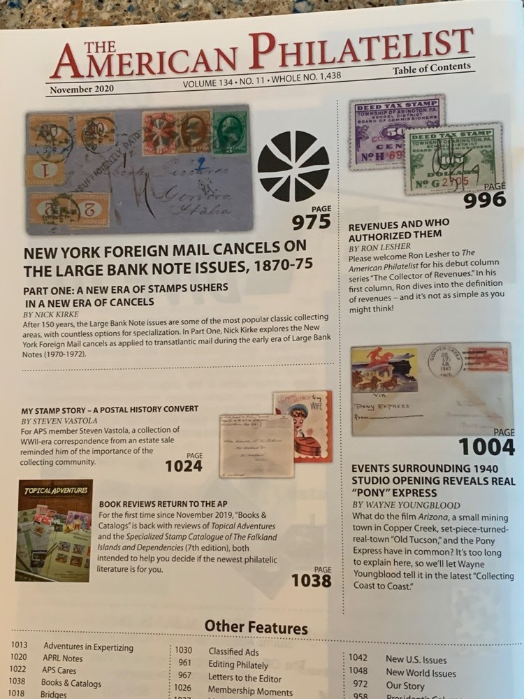 American Philatelist Magazine 2020, November