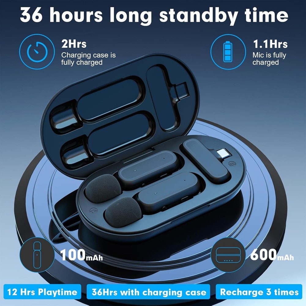Wireless Lavalier Microphone with Charging Case for Android iPhone iPad Vlog Mic