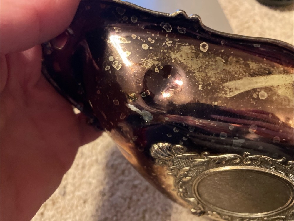 Vintage Silver Plate Roses Dish Shabby Worn Silverplate Tray