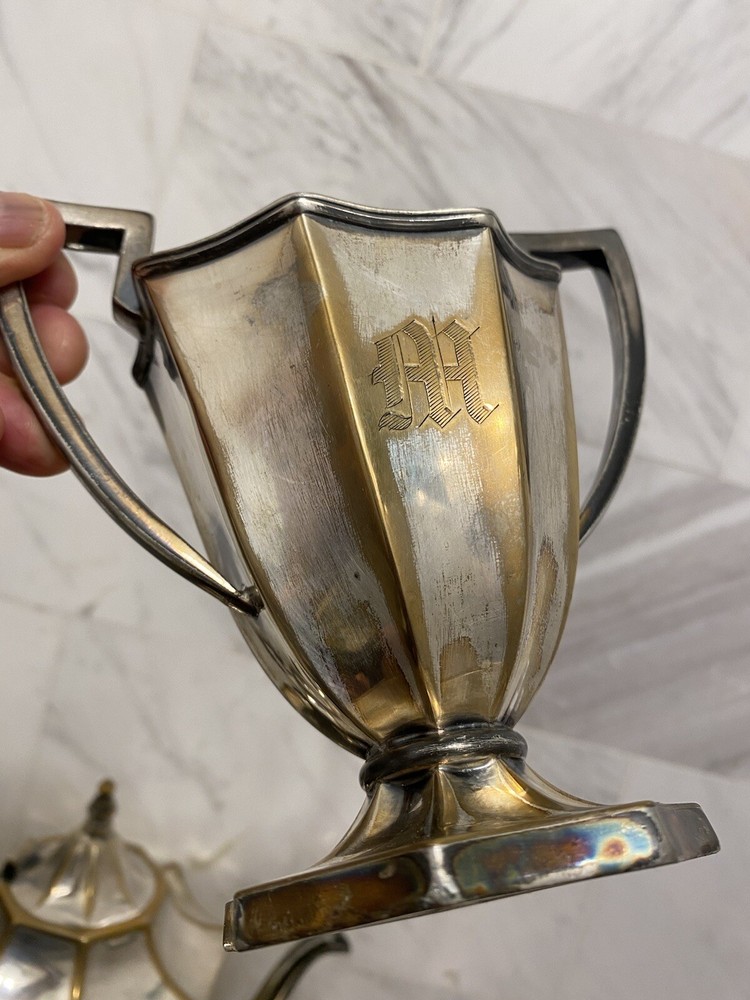 BSCEP Art Deco Silverplate Tea Pot Set of 4 Monogrammed