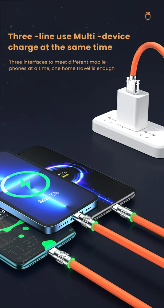 Sonilco 120W Super Fast Charging Cable For iPhone Samsung USB-C Micro Cord 4ft