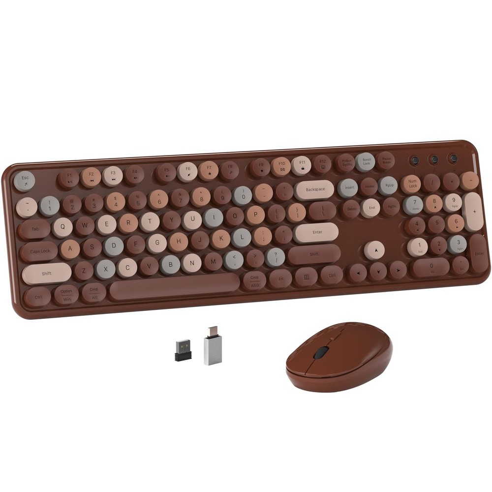 Colorful Wireless Computer Keyboard and Mouse Combo with Round Typewriter Key...