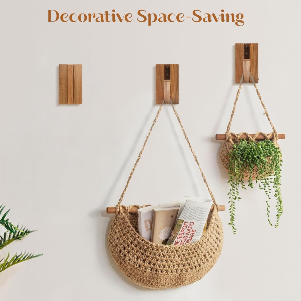 Stylish Wall-Mounted Coat & Hat Hooks with Key Holder – Rustic Solid Wood, Sp...