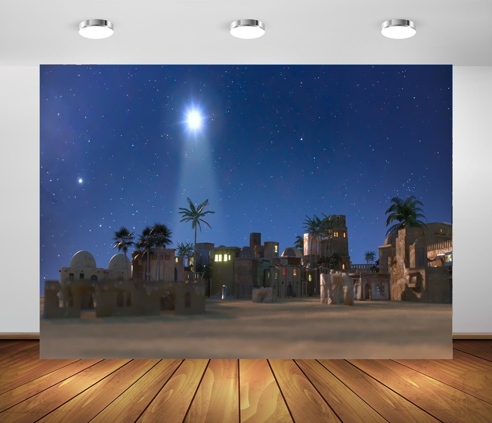 7x5 FT Fabric Nativity Backdrop Christmas Star Manger Bethlehem Background