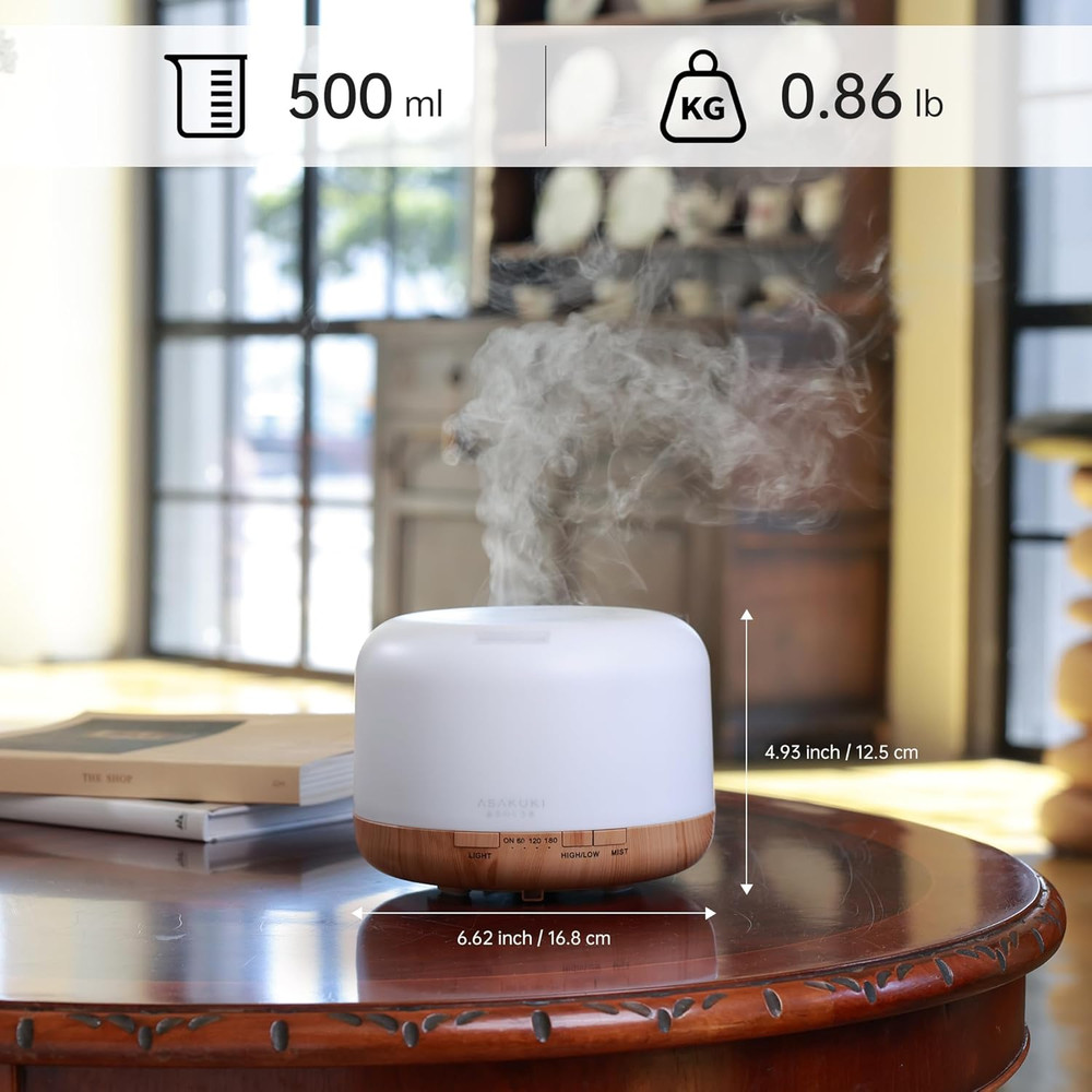 ASAKUKI Essential Oil Diffuser for Home, 500ML Aromatherapy Diffuser Humidifier
