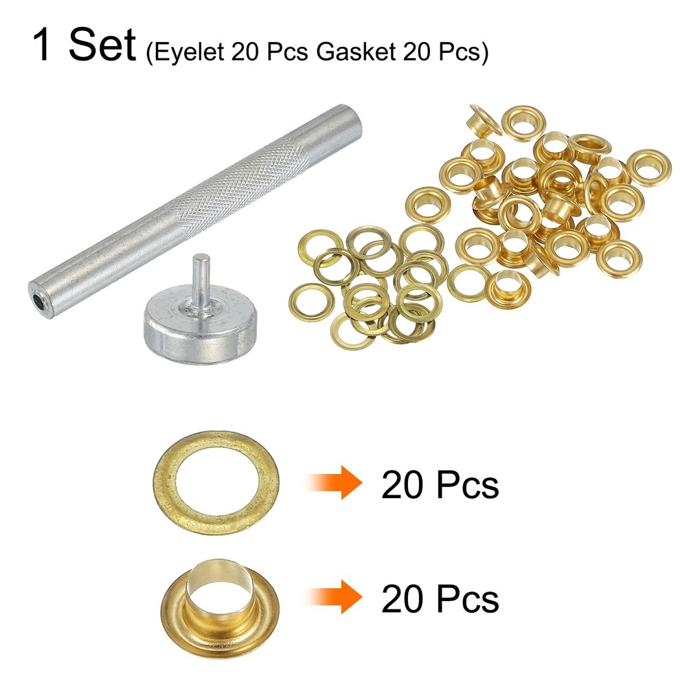 20Set Grommets Eyelets Kit 4.5mm Copper Eyelets with Setting Tool Gold