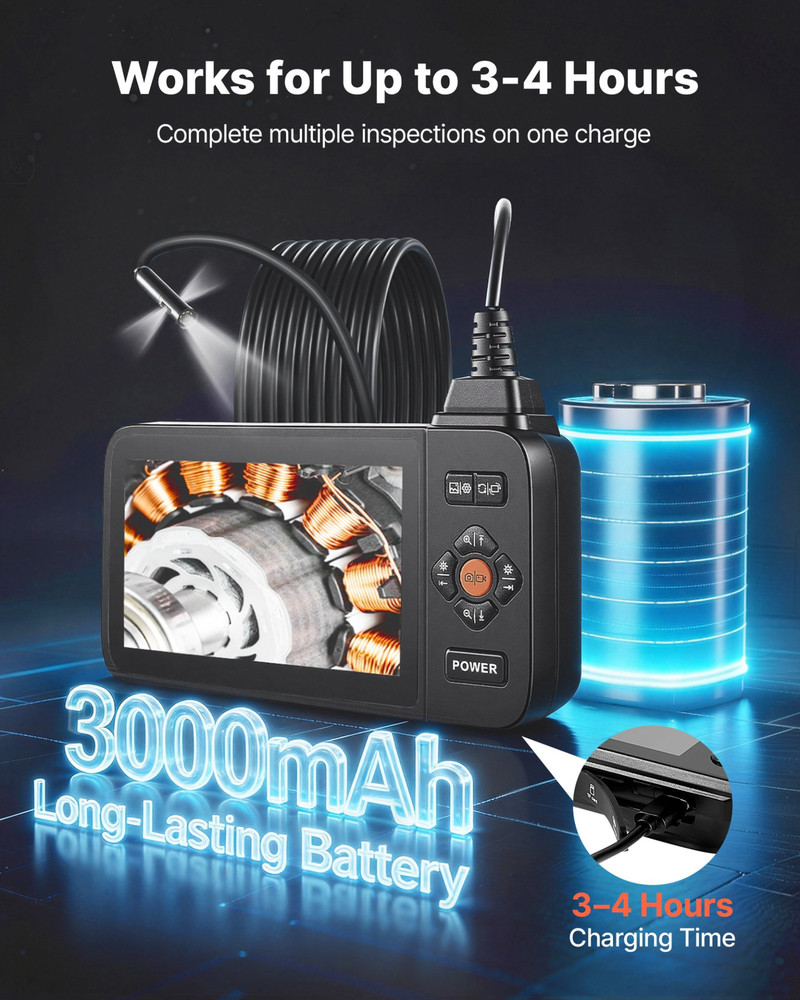 Triple Lens Endoscope 16.4FT Cable 4.5" Screen Borescope Camera IP67 Light