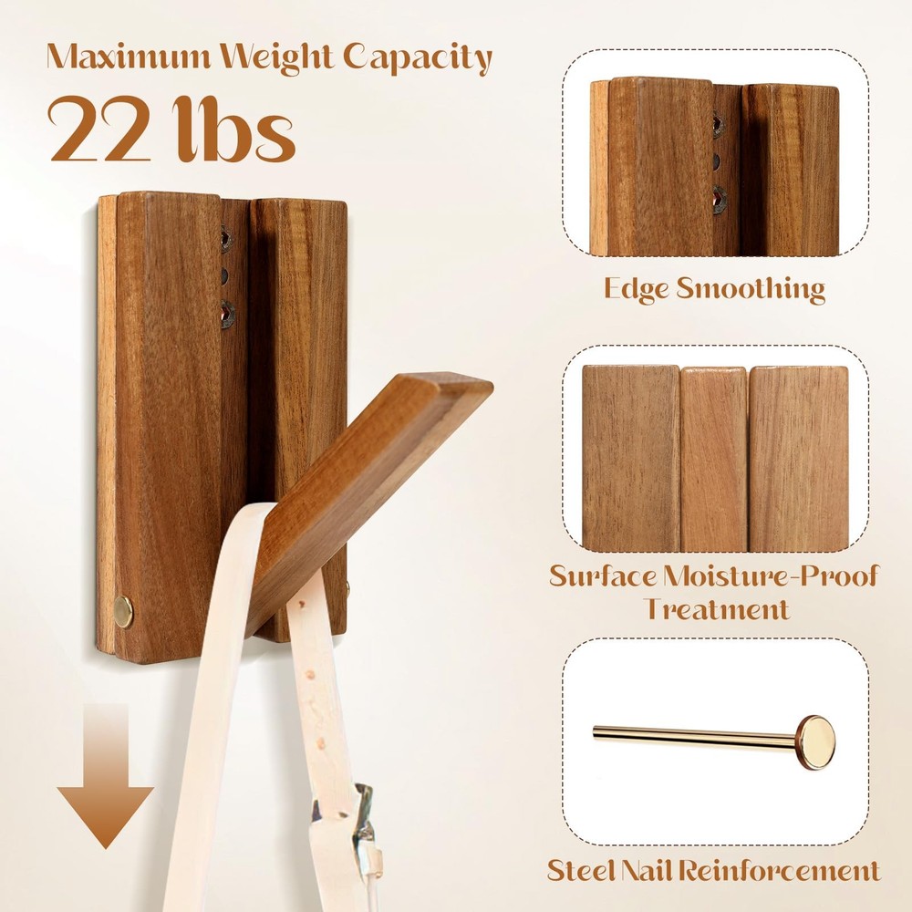 Stylish Wall-Mounted Coat & Hat Hooks with Key Holder – Rustic Solid Wood, Sp...