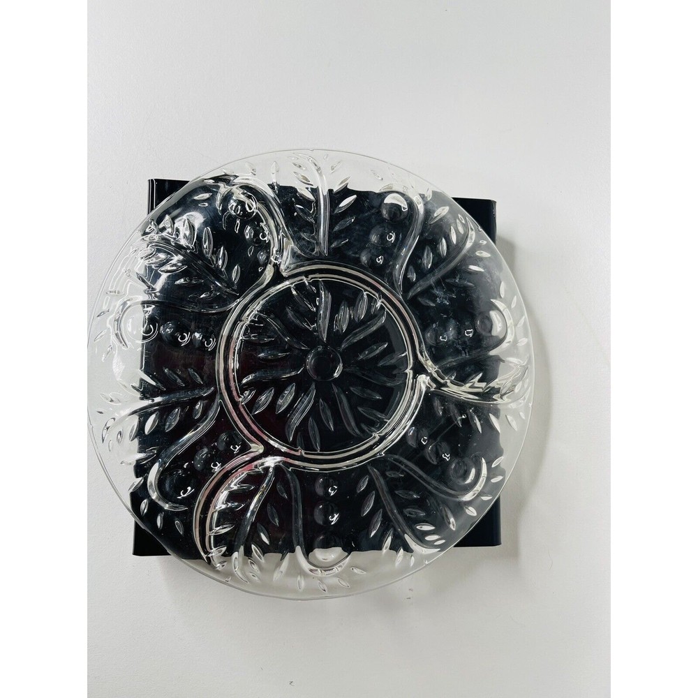 Glass Platter Serving Clear Divided Swirled Sections Dot Leaf Home