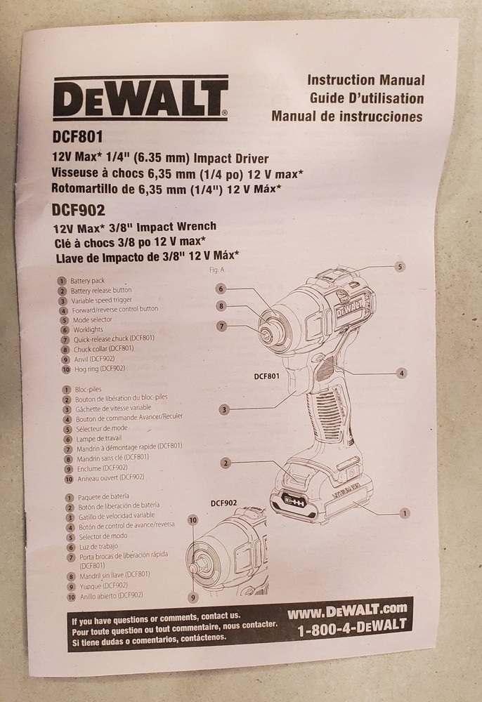 DeWALT DCF801B Xtreme 12V Max 1/4" Impact Drive w/Socket Sets. Bare Tool only.