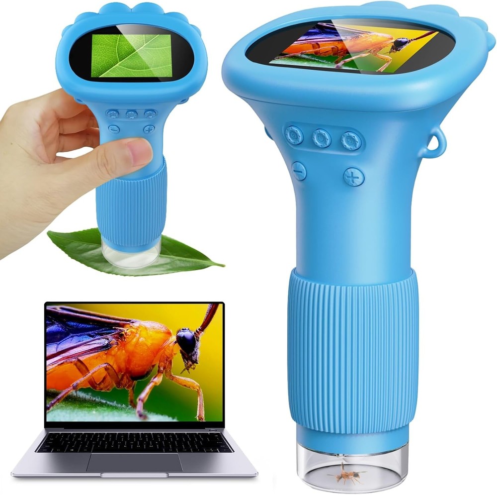 Kids Microscope, Pocket Portable Microscope with 2'' Inch Screen - Blue