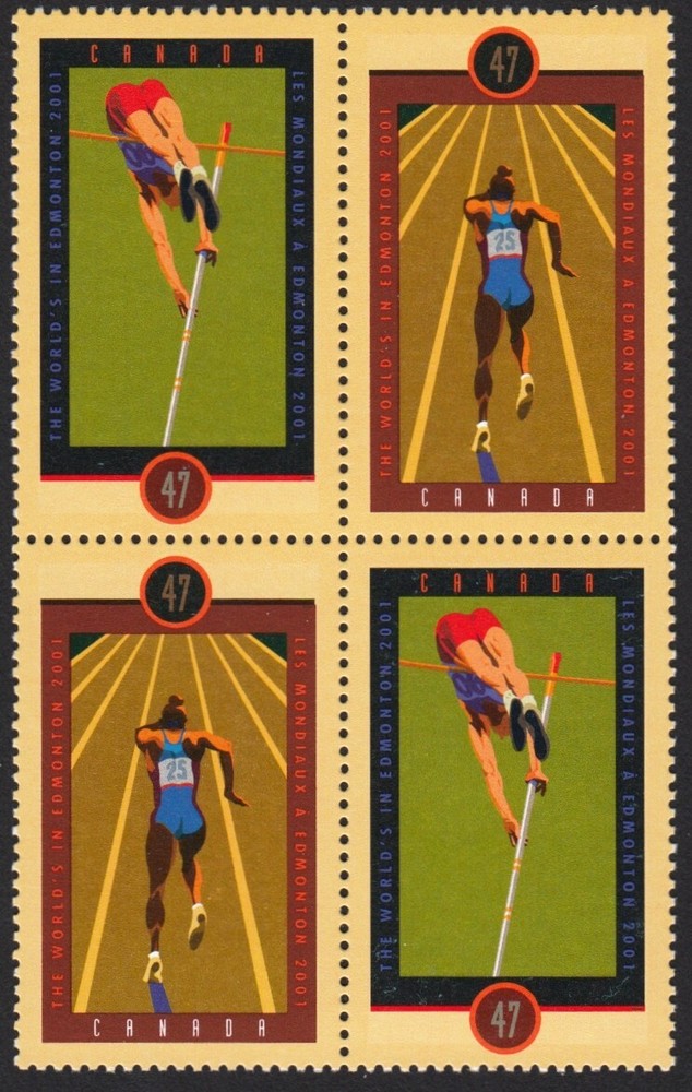 POLE VAULT, RUNNER * EDMONTON IAAF = Canada 2001 #1908a MNH BLOCK
