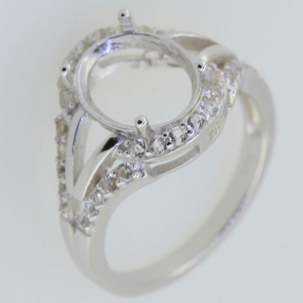 Sterling Silver Semi Mount Ring Setting Oval OV 10x8mm White Topaz Split Shank