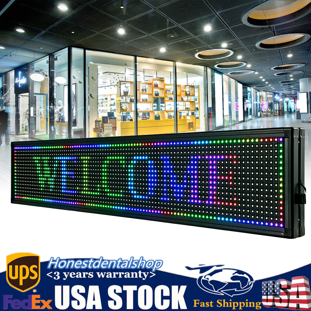 LED Sign 40"X8" Scrolling Message Display Board RGB 7-Color Programmable Board