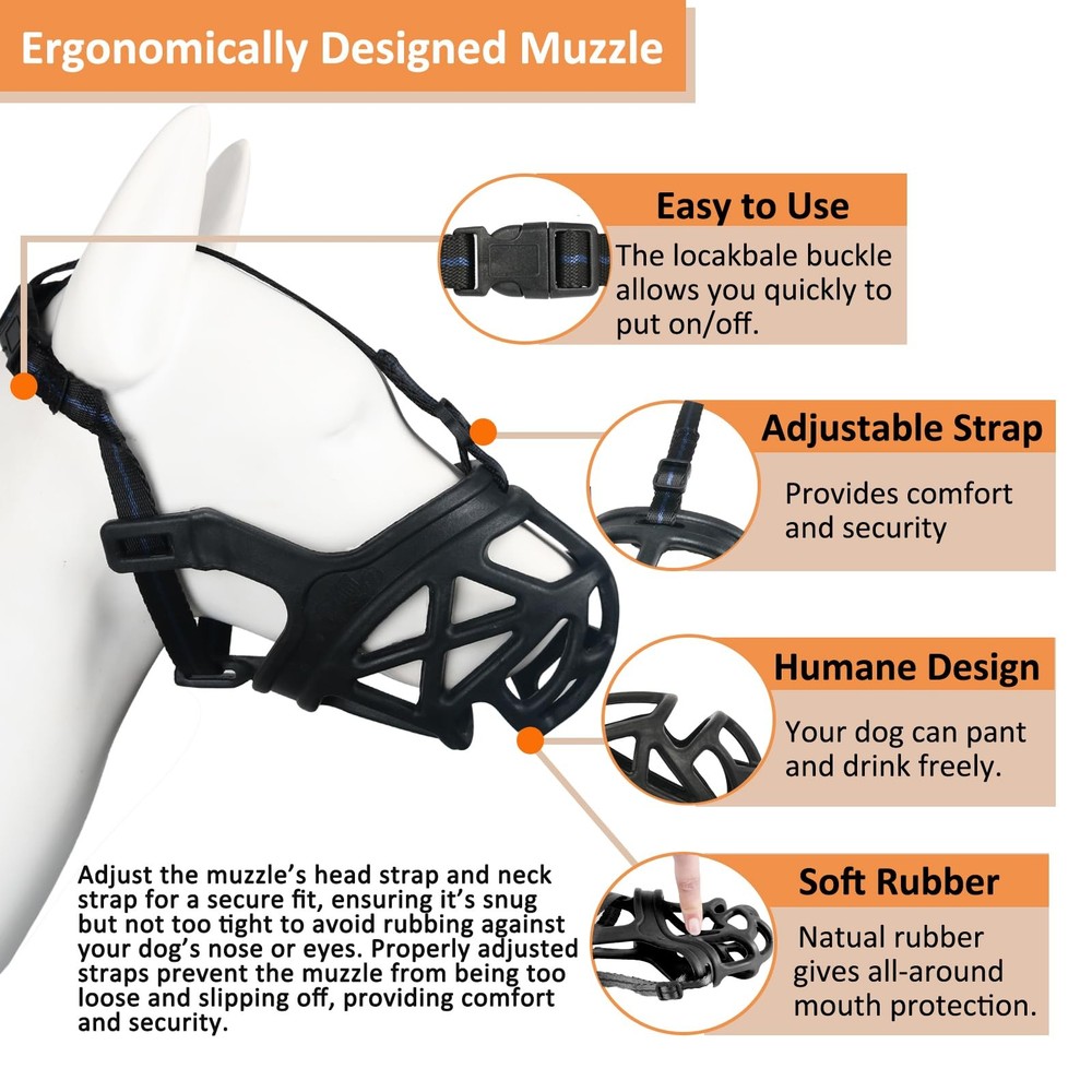 BARKLESS Dog Muzzle, Basket Muzzle for Biting, Chewing and Scavenging, Humane...