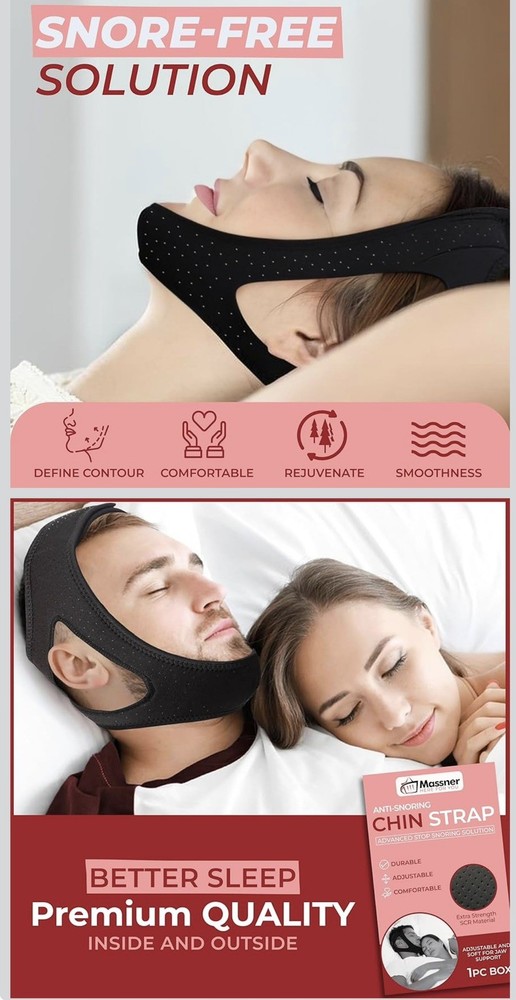 Adjustable Anti Snore Chin Strap - Effective Snoring Solution - Breathable CPAP