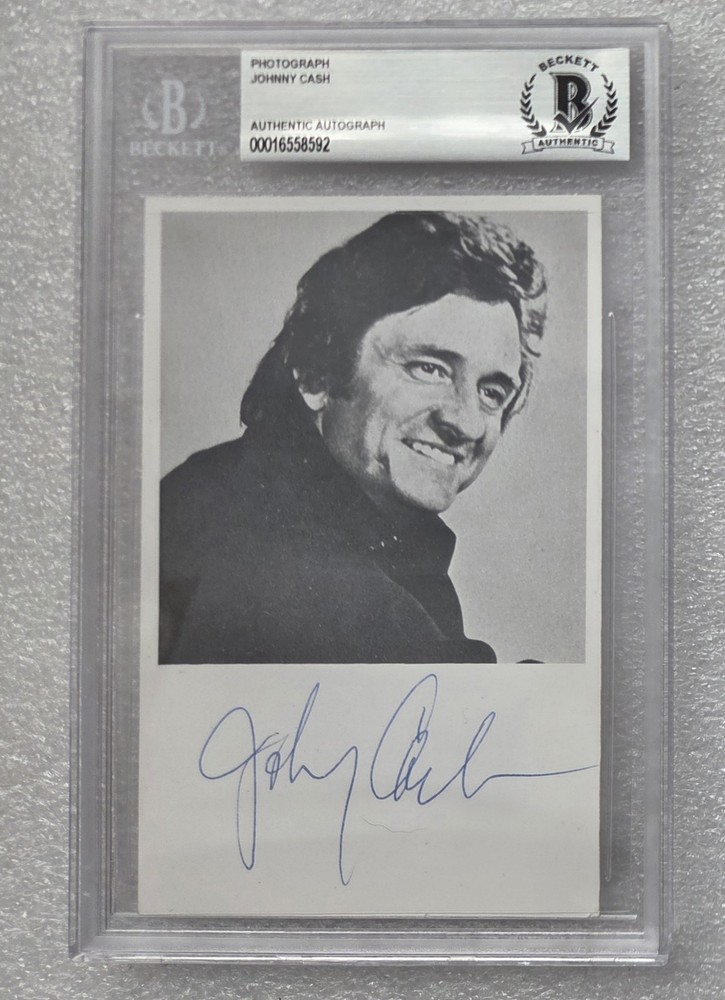 JOHNNY CASH SIGNED BECKETT BAS COA PHOTO SLABBED SLAB AUTOGRAPHED MUSIC SINGER