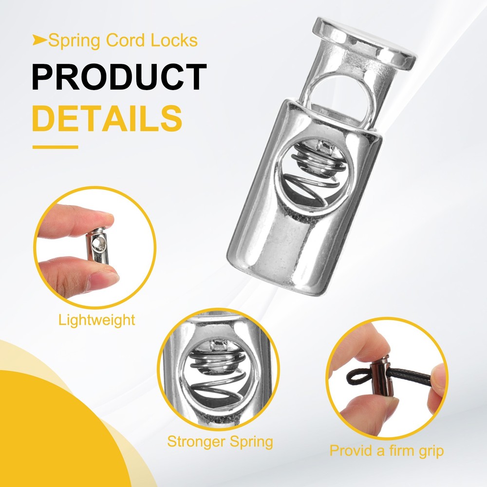 12pcs Cord Lock Plastic Spring Toggle Stopper Single Hole Cord Fastener, Silver