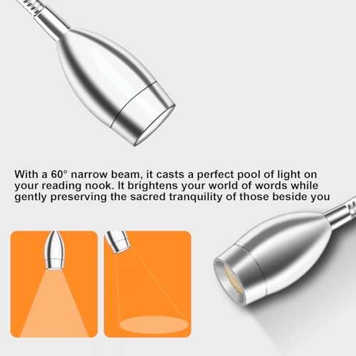 Wall Mounted LED Reading Light with 360° 15" Bedside reading light Silver 1pack