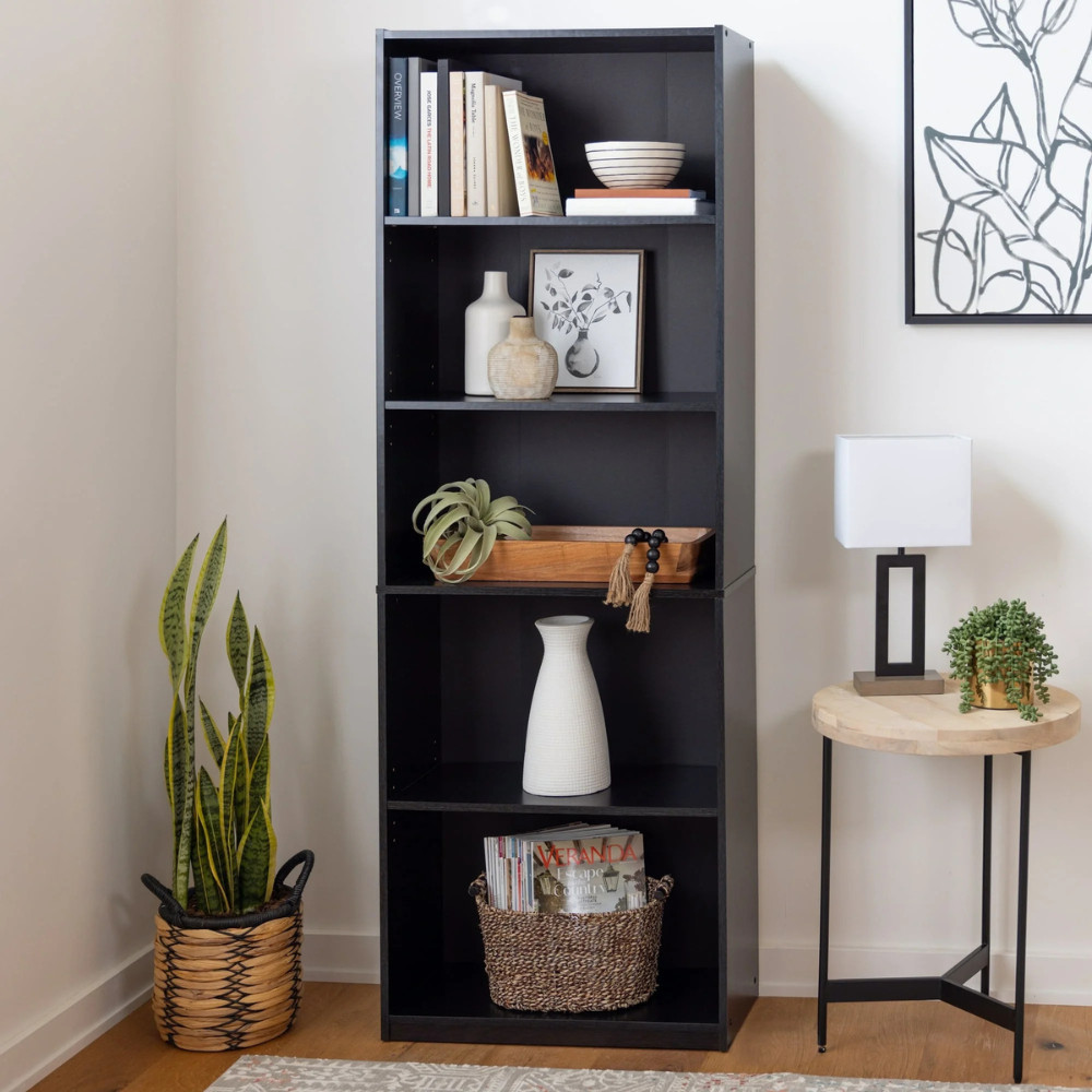 Mainstays 5-Shelf Bookcase Adjustable Shelves Storage Unit True Black Oak 71 in.