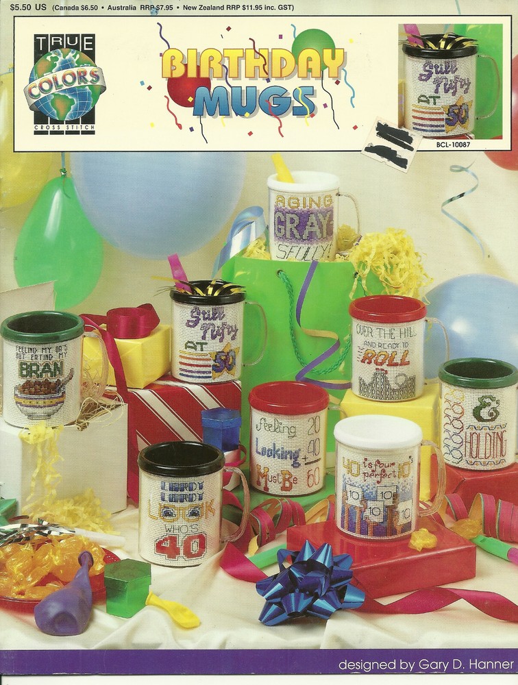 Birthday Mugs Counted Cross Stitch Pattern Leaflet 8 designs Humorous