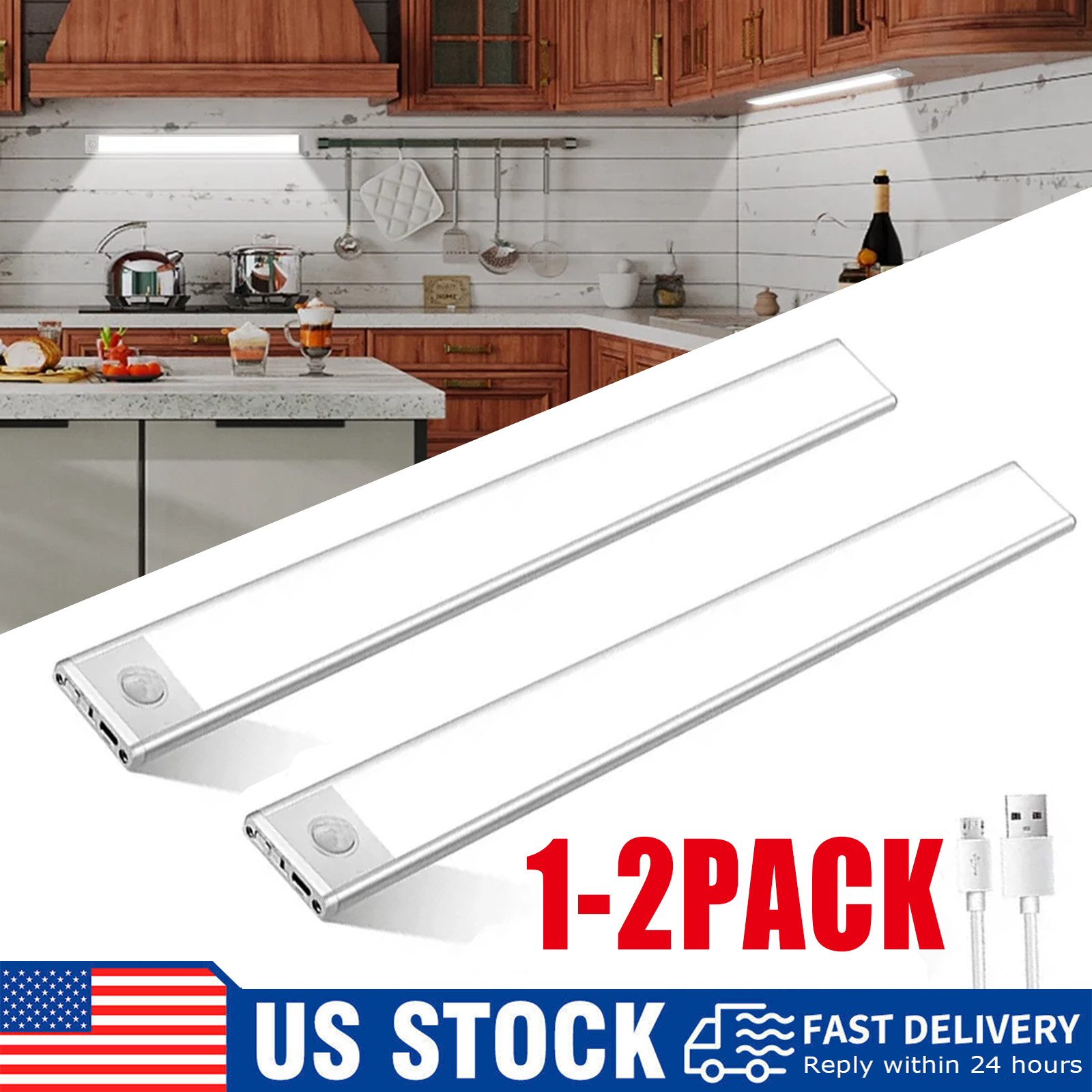 LED Motion Sensor Under Cabinet Closet Light USB Rechargeable Kitchen Lamp Strip