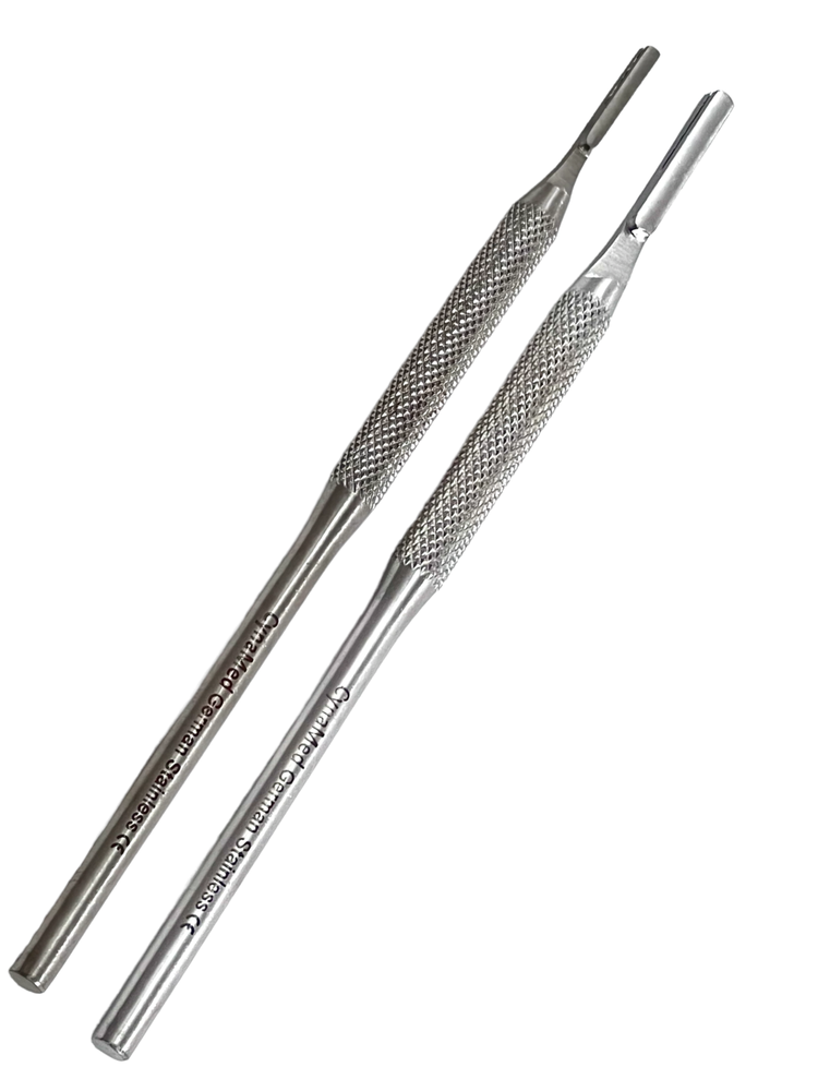 2 Pack - Scalpel Handle #3 and #4, Long Handle, Plastic, with Scale, Round A+