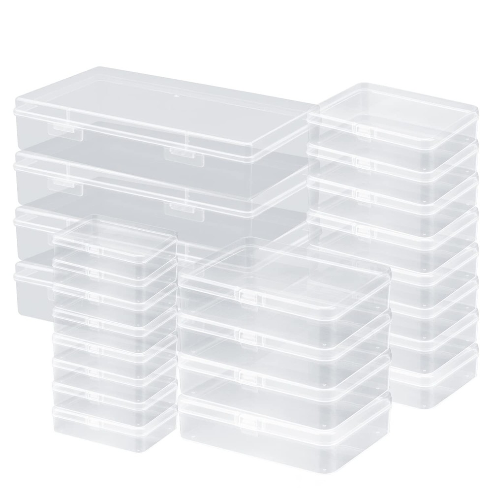 24 Pcs Mixed Sizes Mini Clear Storage Containers - Rectangular, Small Plastic...