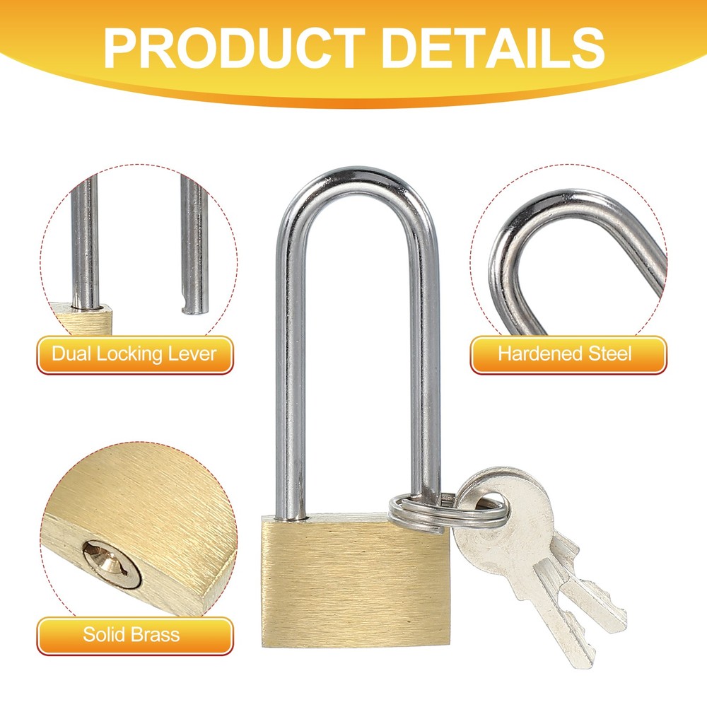 2 x Solid Brass Padlocks 2" L Shackle Lock with 2 Keys