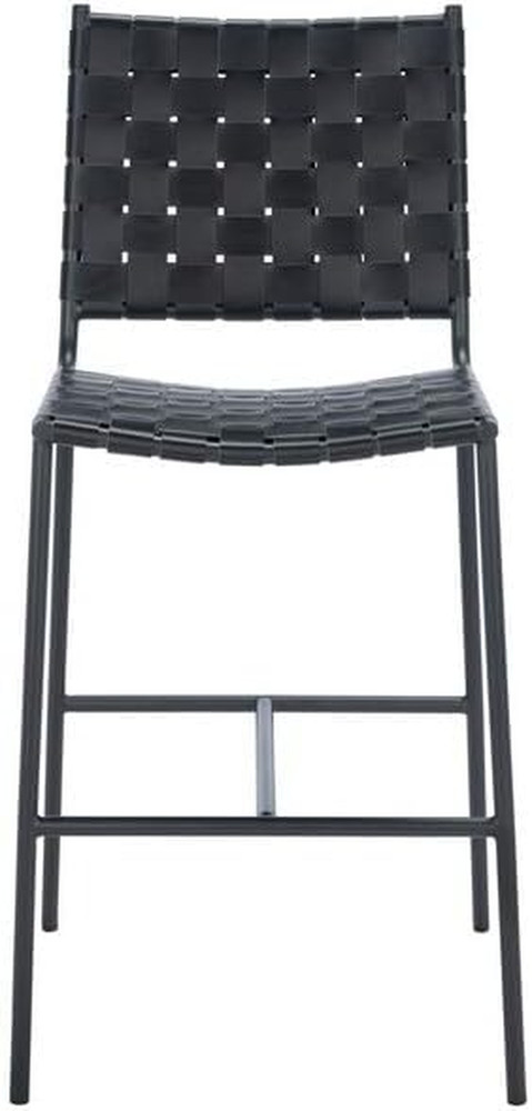 Olenna Black Woven Leather 26" Counter Stool - Fully Assembled Dining Seat