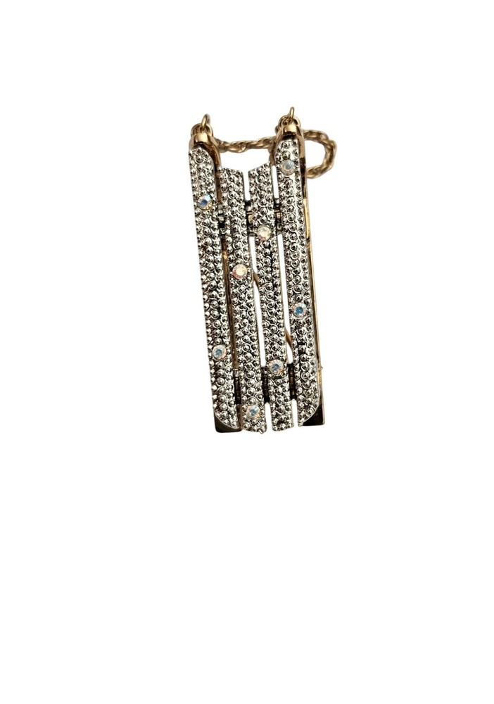 Rhinestone Sled Brooch Chain Handle Pin