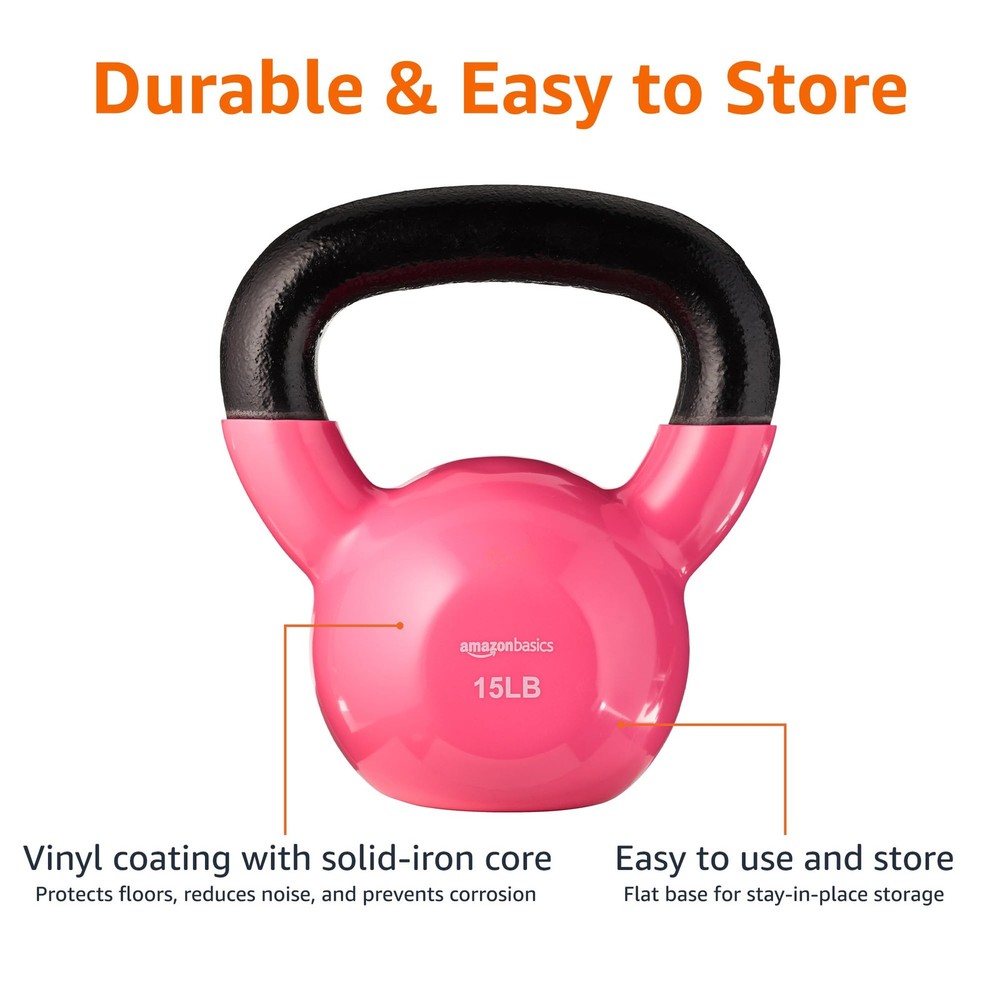 Basics Vinyl Kettlebell, 15 pound, Pink