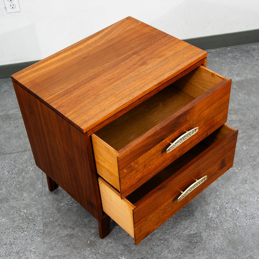 Mid Century Modern Nightstand End Side Table Solid Walnut Ace Hi 2 Drawer Mcm