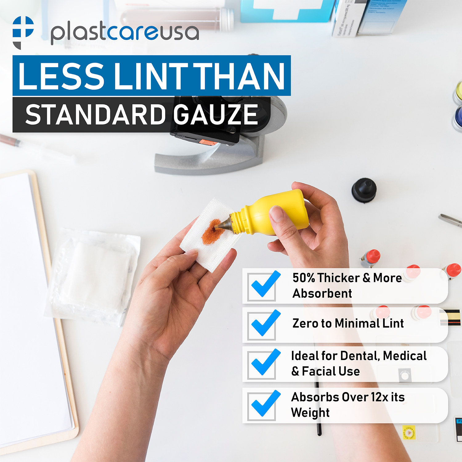 2x2 Dental Gauze Pads, Squares for First Aid Sponges, Non Woven Medical Wipes