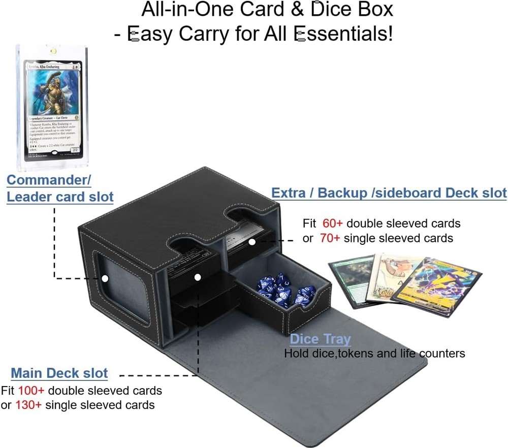 MTG Deck Box for Commander Display with Dice Tray, Double Black＆Grey