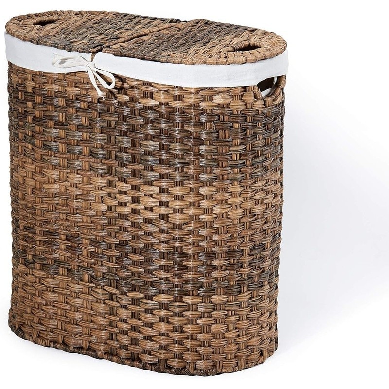 Durable Polyethylene Wicker Laundry Hamper Portable W/ Removable Washable Liners