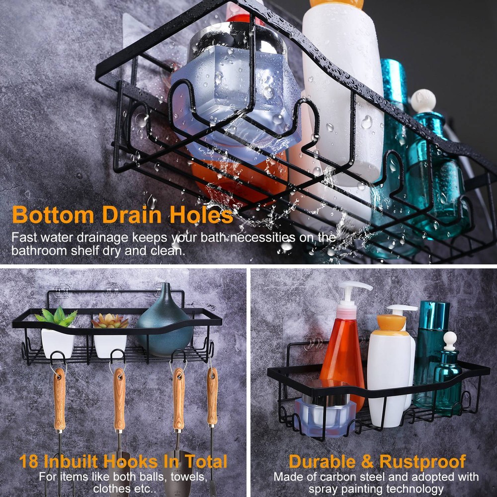 5Pack Shower Caddy Adhesive Shelves Organizer w/ 18 Hooks Rustproof Storage Rack
