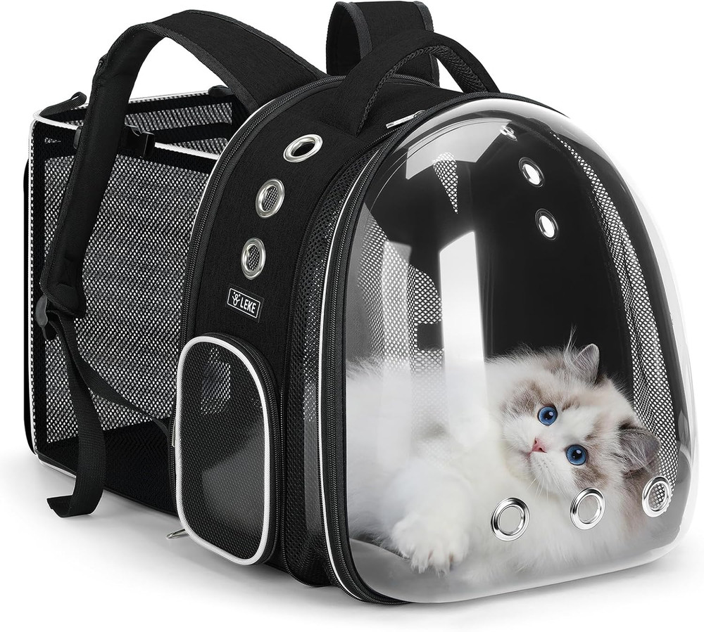 Expandable Cat Backpack Carrier Large Space Transparent Bubble Backpack Black